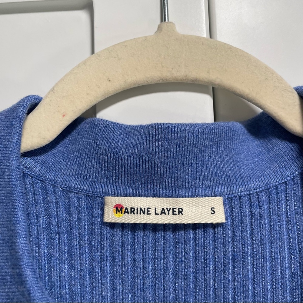 Marine Layer Amelia Rib Polo Coronet Blue Preppy Quiet Luxury Coastal Chic - Picture 6 of 9